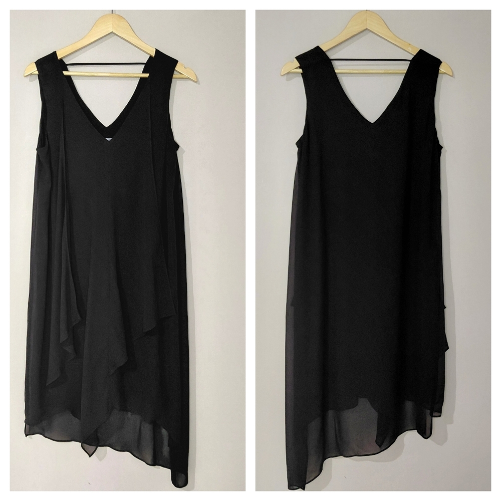 Maggy London Size 10 Medium Sleeveless Black Asymmetrical Lined Dress NWT